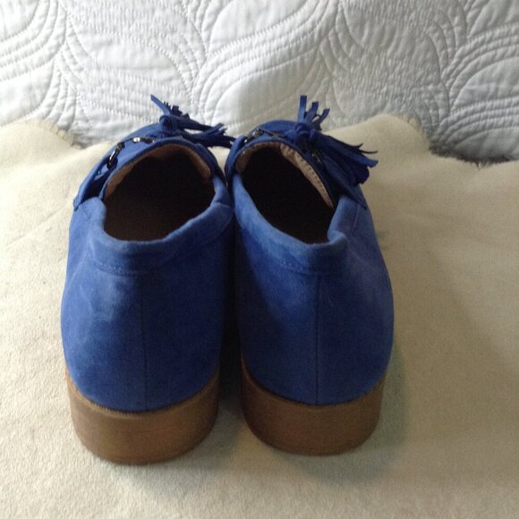 NWOT TG Brinley 11, Sueded Blue Loafers with Horse bit and Tassels, Ivy League - Picture 3 of 7
